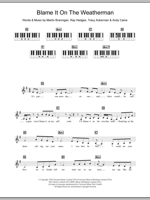 Bewitched Blame It On The Weatherman sheet music notes and chords arranged for Piano Chords/Lyrics