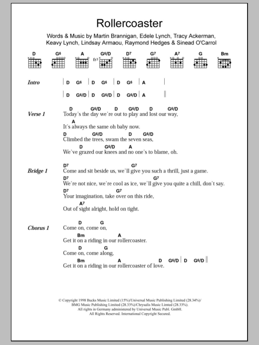 Bewitched Rollercoaster sheet music notes and chords arranged for Guitar Chords/Lyrics
