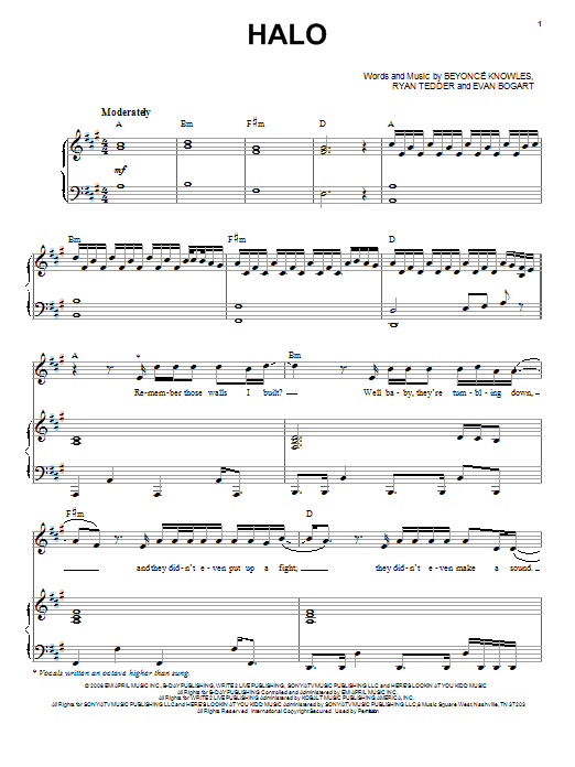 Beyoncé Halo sheet music notes and chords. Download Printable PDF.