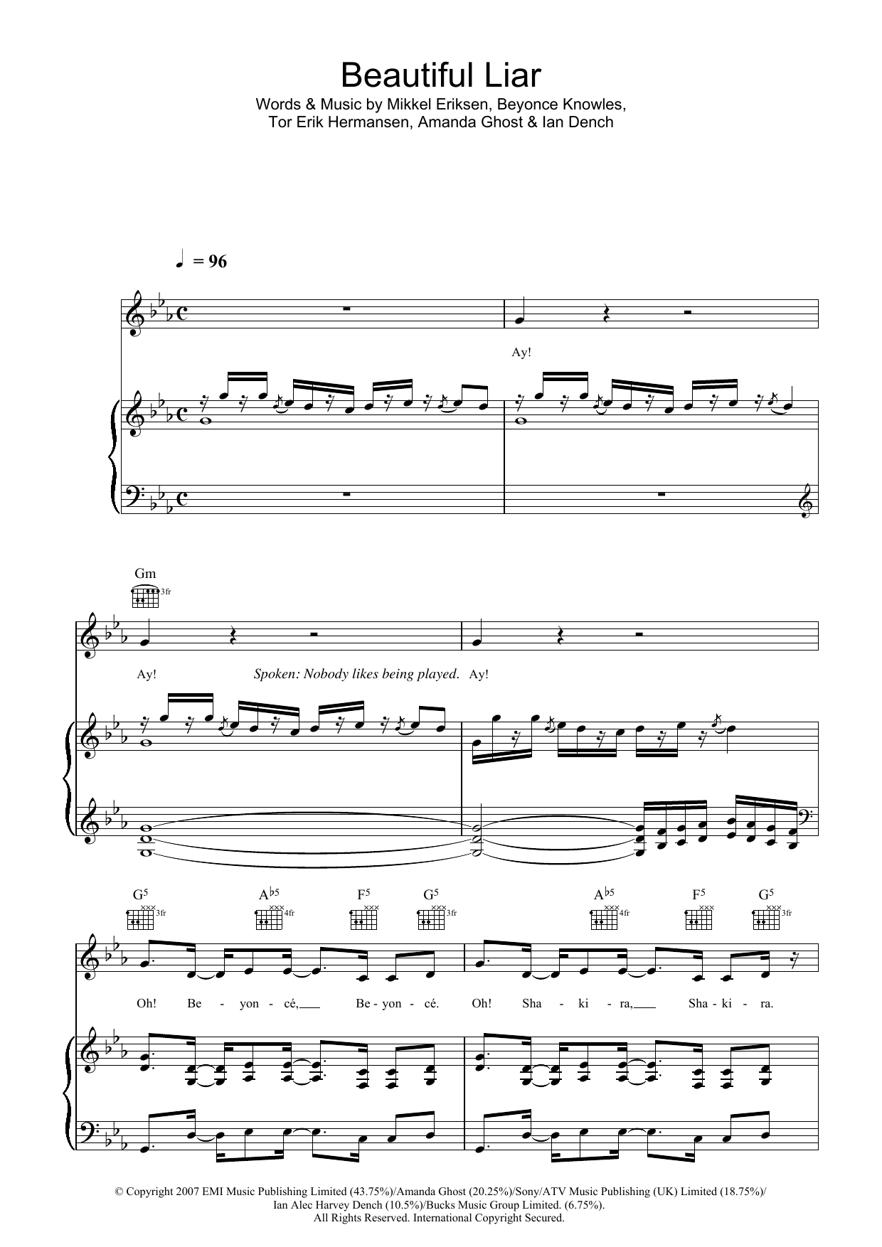 Beyonce Beautiful Liar sheet music notes and chords arranged for Easy Piano