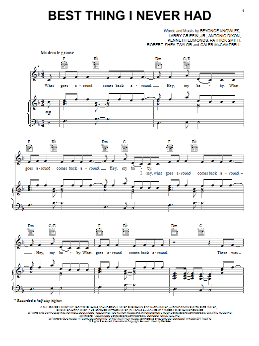 Beyonce Best Thing I Never Had sheet music notes and chords arranged for Piano, Vocal & Guitar Chords (Right-Hand Melody)