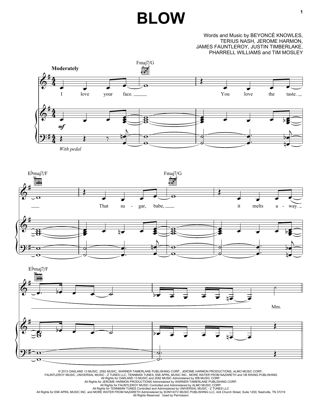 Beyoncé Blow sheet music notes and chords arranged for Piano, Vocal & Guitar Chords (Right-Hand Melody)