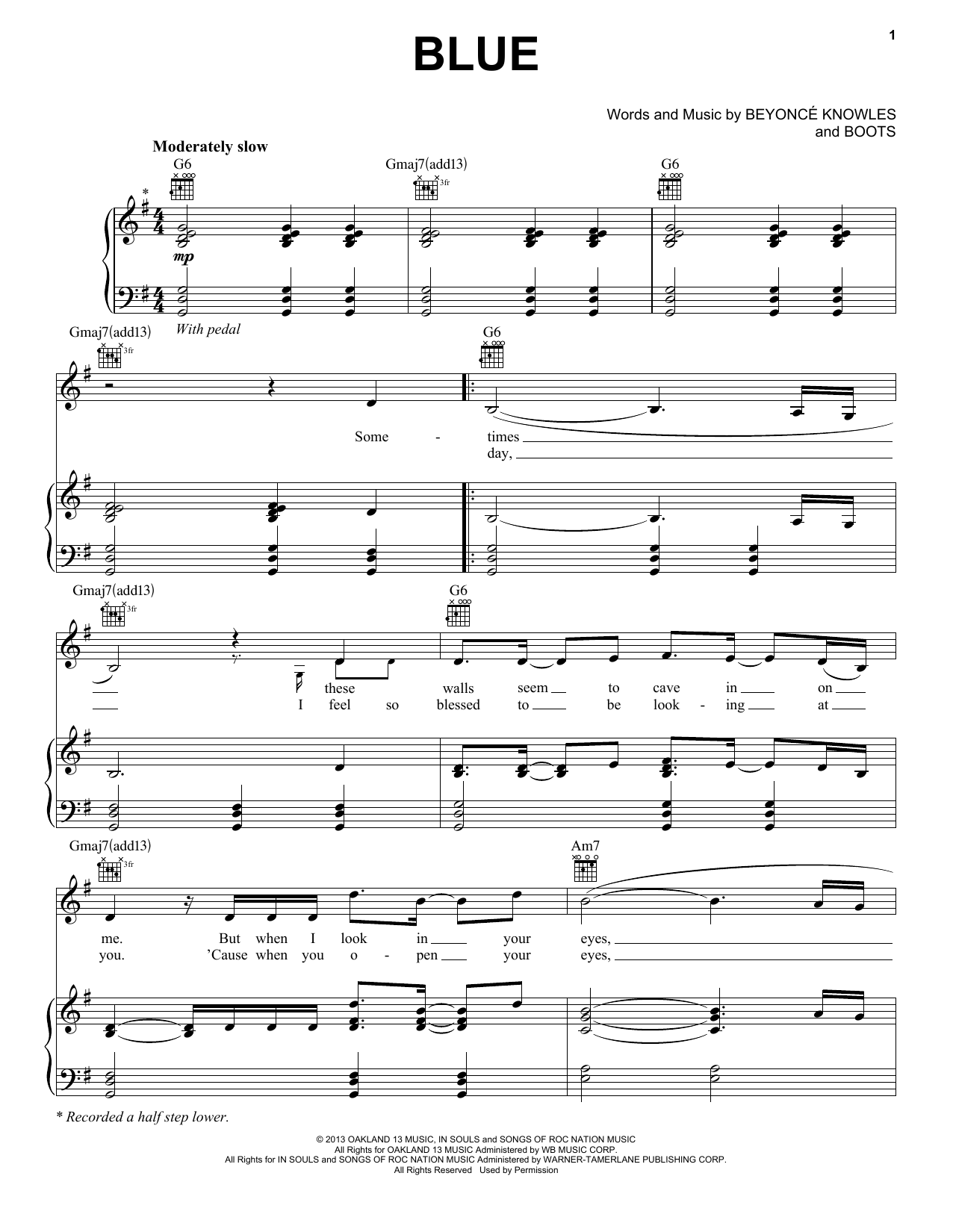 Beyoncé Blue sheet music notes and chords arranged for Piano, Vocal & Guitar Chords (Right-Hand Melody)