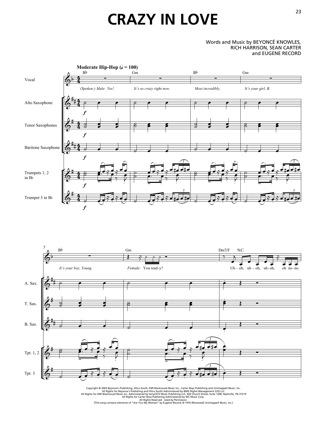 Beyoncé Crazy In Love (feat. Jay-Z) (Horn Section) sheet music notes and chords arranged for Transcribed Score