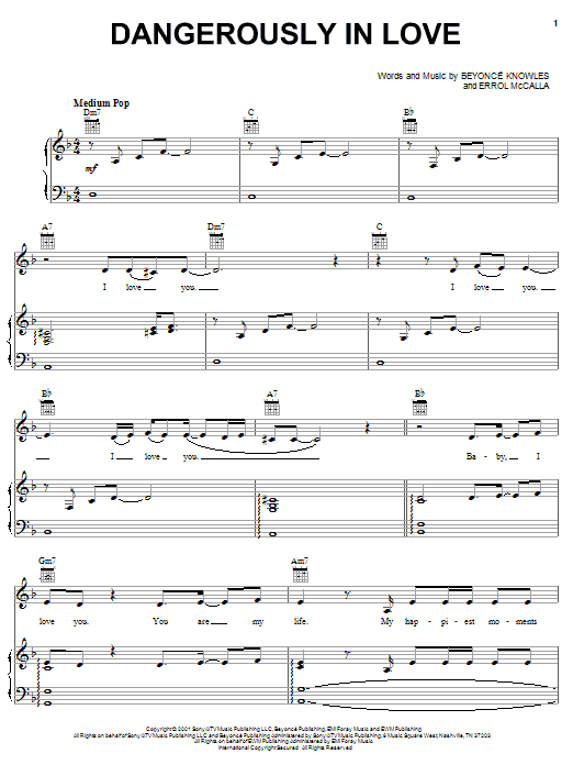 Beyonce Dangerously In Love sheet music notes and chords arranged for Piano, Vocal & Guitar Chords (Right-Hand Melody)