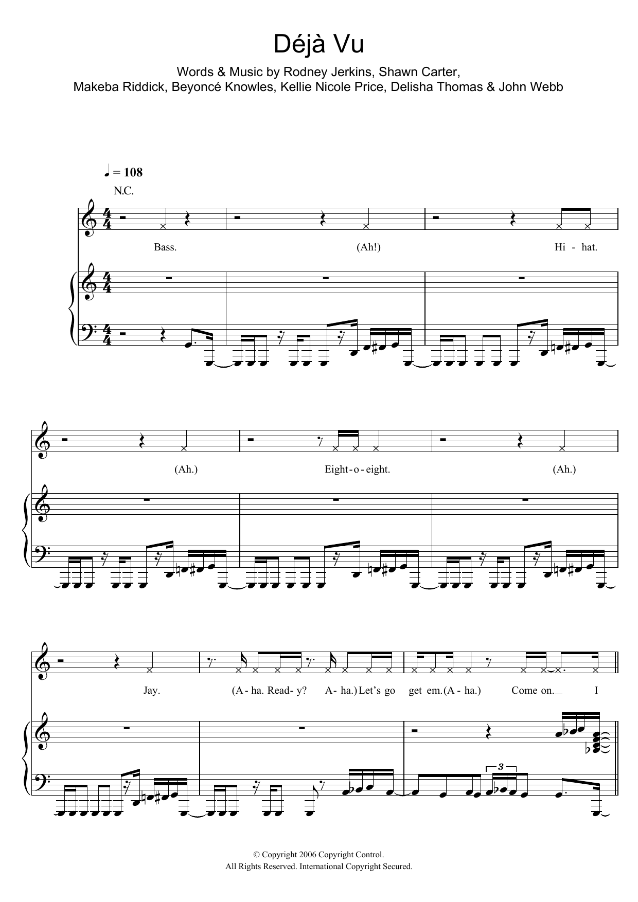 Beyoncé Deja Vu sheet music notes and chords arranged for Piano, Vocal & Guitar Chords