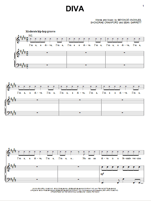 Beyonce Diva sheet music notes and chords arranged for Piano, Vocal & Guitar Chords (Right-Hand Melody)