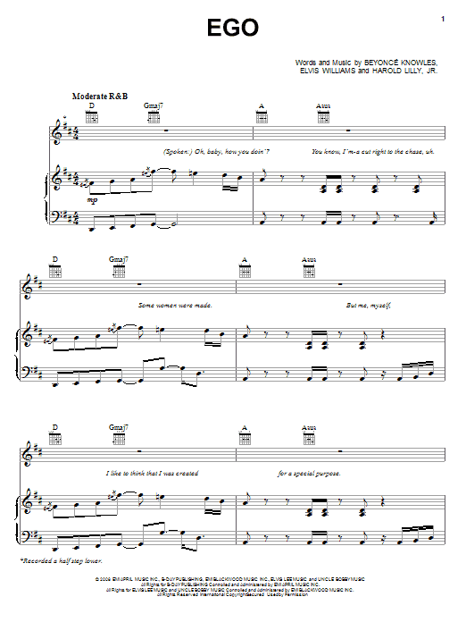 Beyonce Ego sheet music notes and chords arranged for Piano, Vocal & Guitar Chords (Right-Hand Melody)