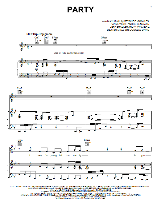 Beyonce featuring Andre 3000 Party sheet music notes and chords arranged for Piano, Vocal & Guitar Chords (Right-Hand Melody)