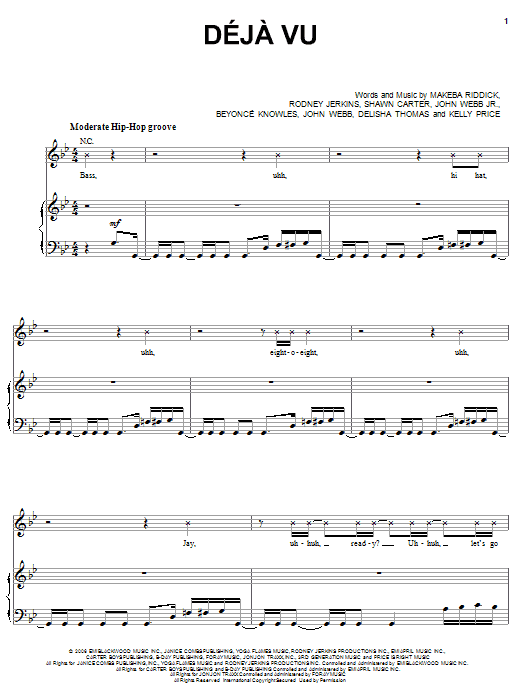 Beyonce featuring Jay-Z Deja Vu sheet music notes and chords arranged for Piano, Vocal & Guitar Chords (Right-Hand Melody)