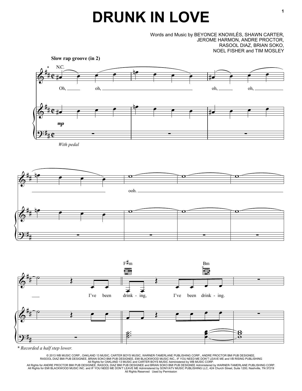 Beyonce Featuring Jay Z Drunk In Love sheet music notes and chords arranged for Piano, Vocal & Guitar Chords (Right-Hand Melody)