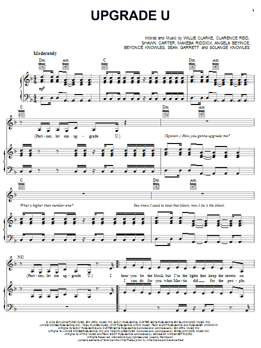 Beyonce featuring Jay-Z Upgrade U sheet music notes and chords arranged for Piano, Vocal & Guitar Chords (Right-Hand Melody)