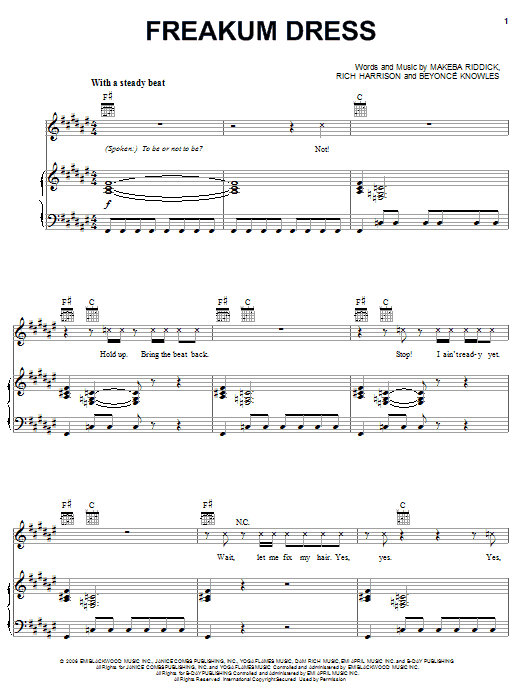 Beyonce Freakum Dress sheet music notes and chords arranged for Piano, Vocal & Guitar Chords (Right-Hand Melody)