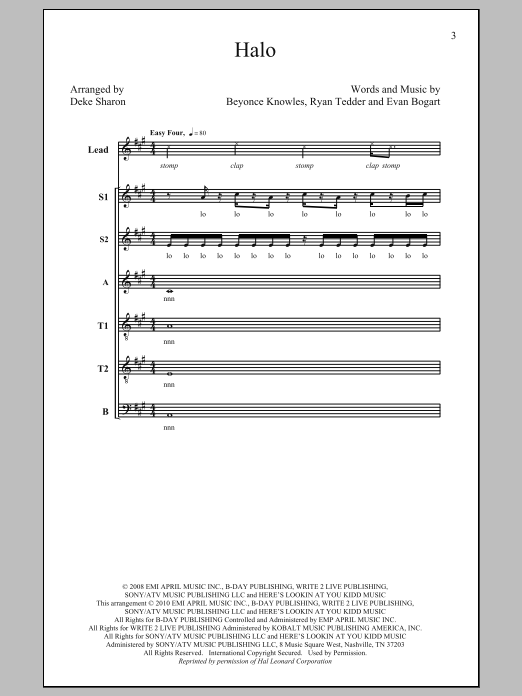 Beyonce Halo (arr. Deke Sharon) sheet music notes and chords arranged for SATB Choir
