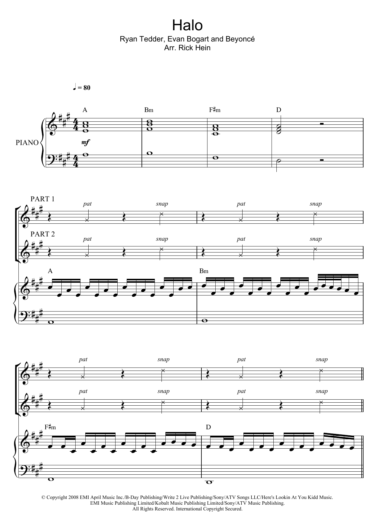 Beyonce Halo (arr. Rick Hein) sheet music notes and chords arranged for Choir