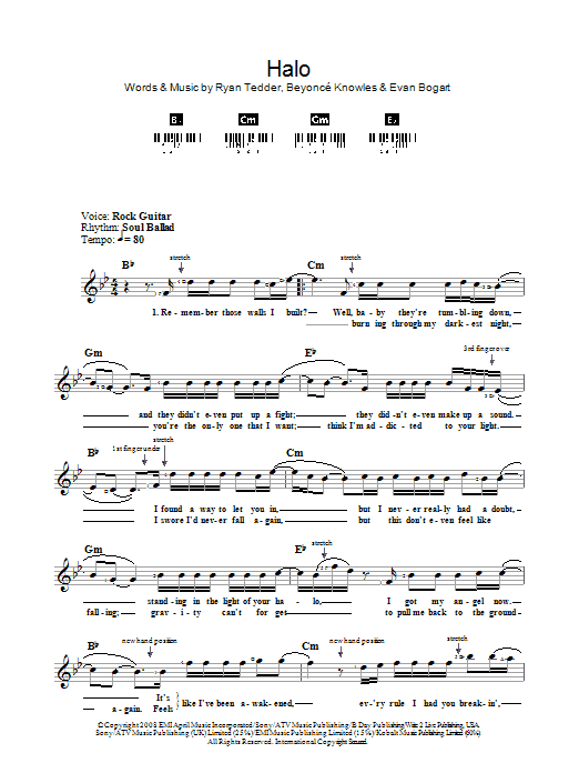 Beyoncé Halo sheet music notes and chords arranged for Piano & Vocal