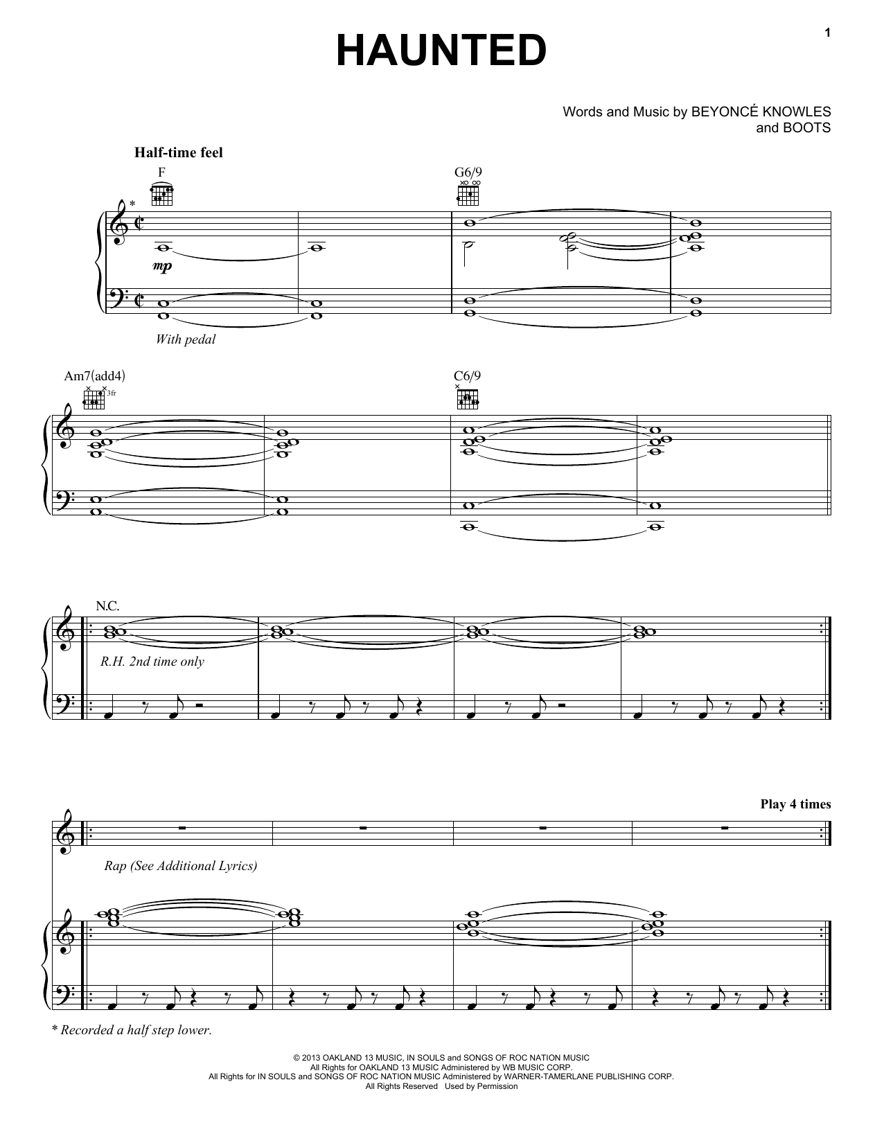 Beyoncé Haunted sheet music notes and chords arranged for Piano, Vocal & Guitar Chords (Right-Hand Melody)