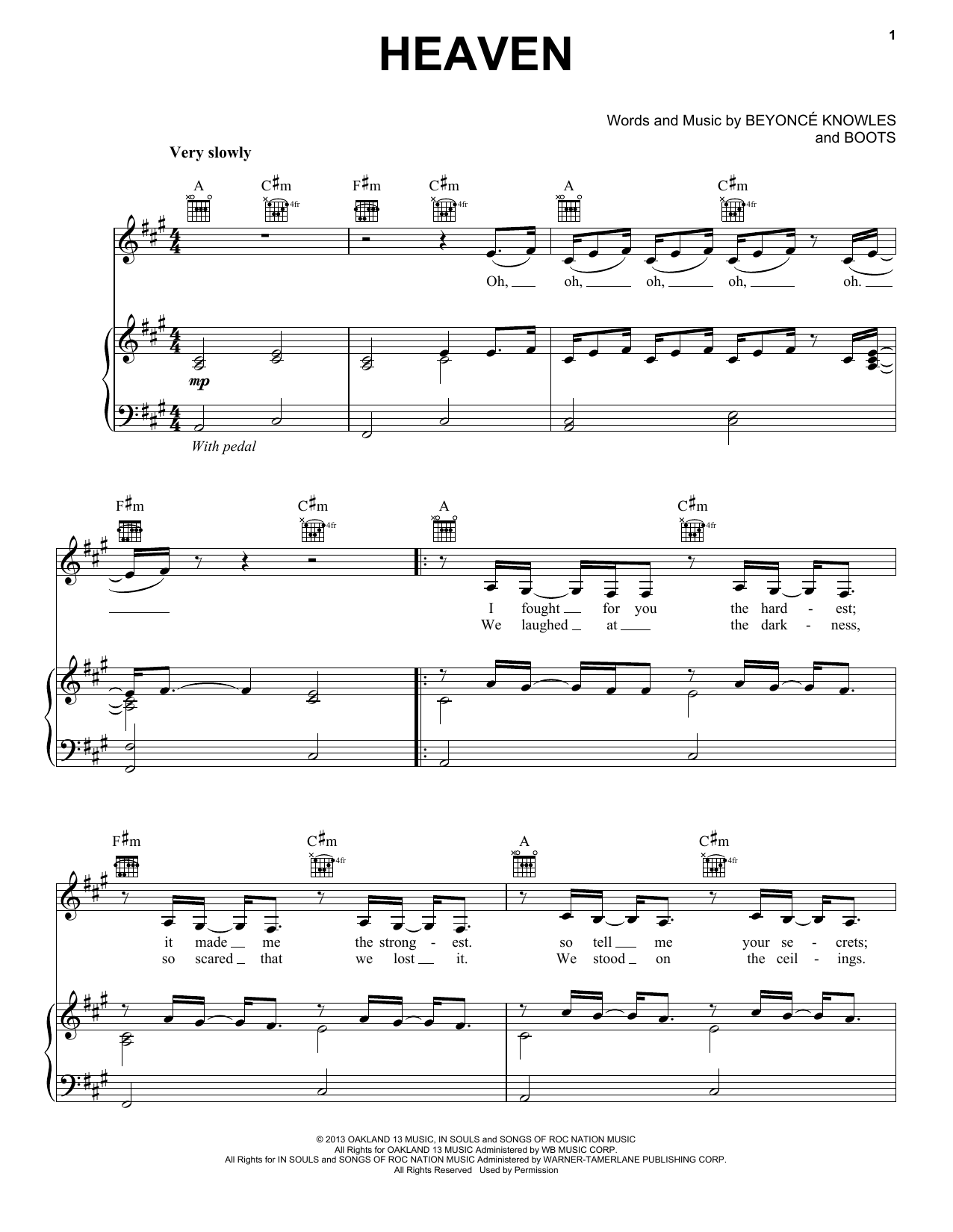 Beyoncé Heaven sheet music notes and chords arranged for Piano, Vocal & Guitar Chords (Right-Hand Melody)