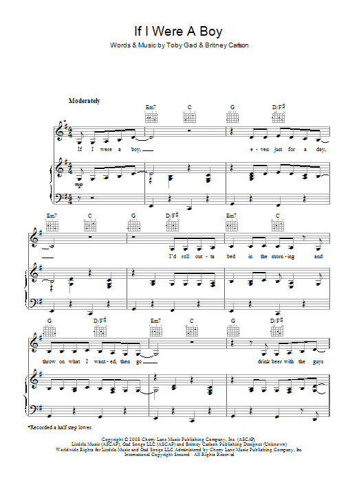 Beyonce If I Were A Boy sheet music notes and chords arranged for Really Easy Piano