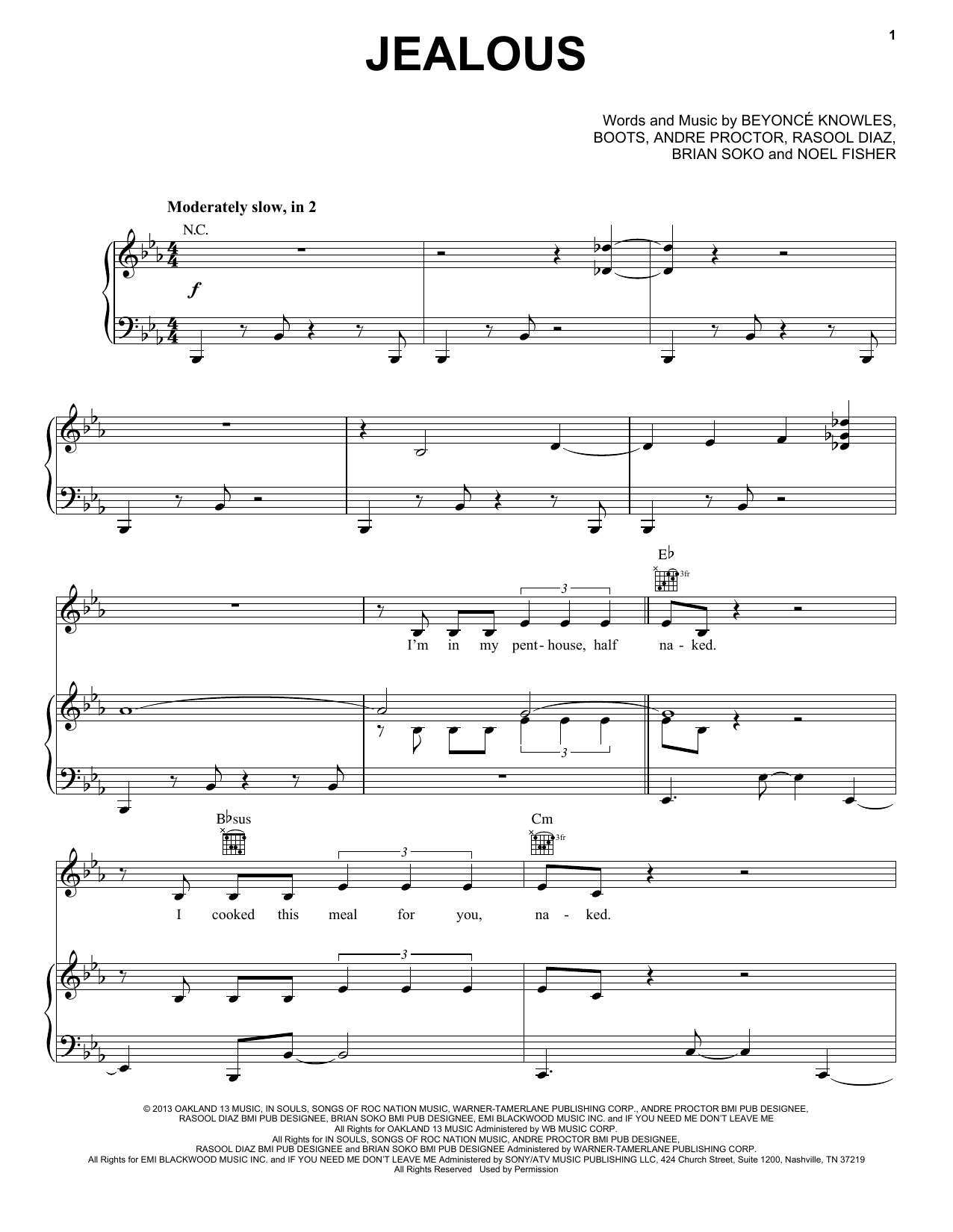 Beyoncé Jealous sheet music notes and chords arranged for Piano, Vocal & Guitar Chords (Right-Hand Melody)