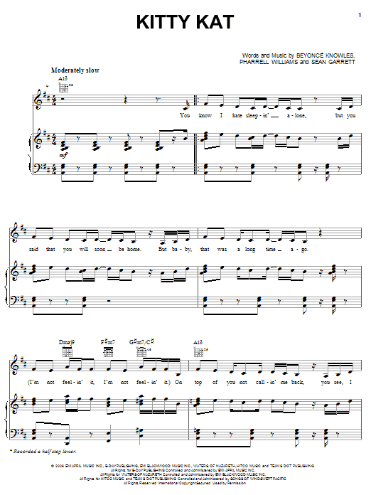 Beyonce Kitty Kat sheet music notes and chords arranged for Piano, Vocal & Guitar Chords (Right-Hand Melody)