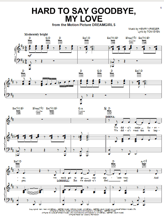 Beyonce Knowles Hard To Say Goodbye, My Love sheet music notes and chords arranged for Piano, Vocal & Guitar Chords (Right-Hand Melody)
