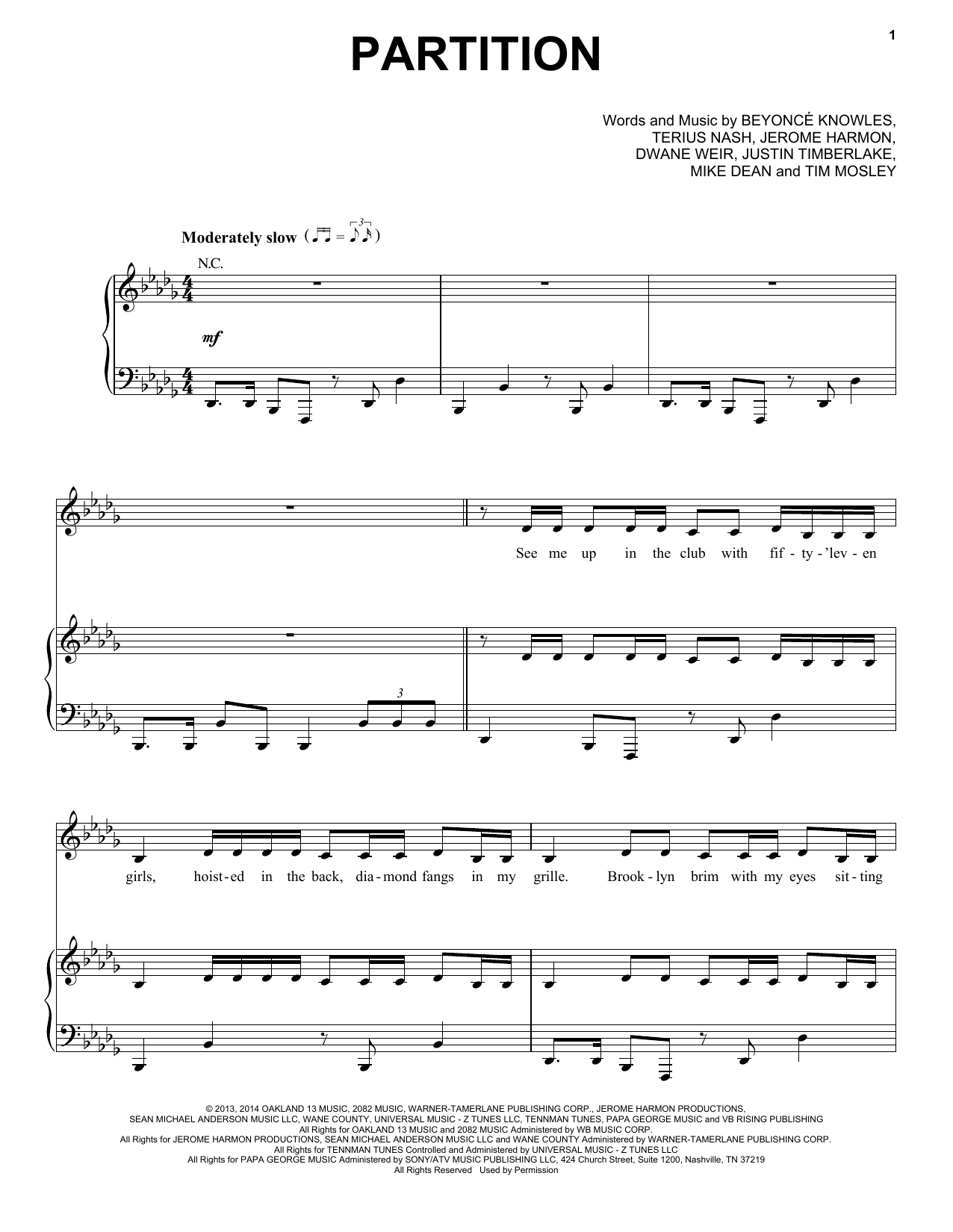 Beyoncé Partition sheet music notes and chords arranged for Piano, Vocal & Guitar Chords (Right-Hand Melody)