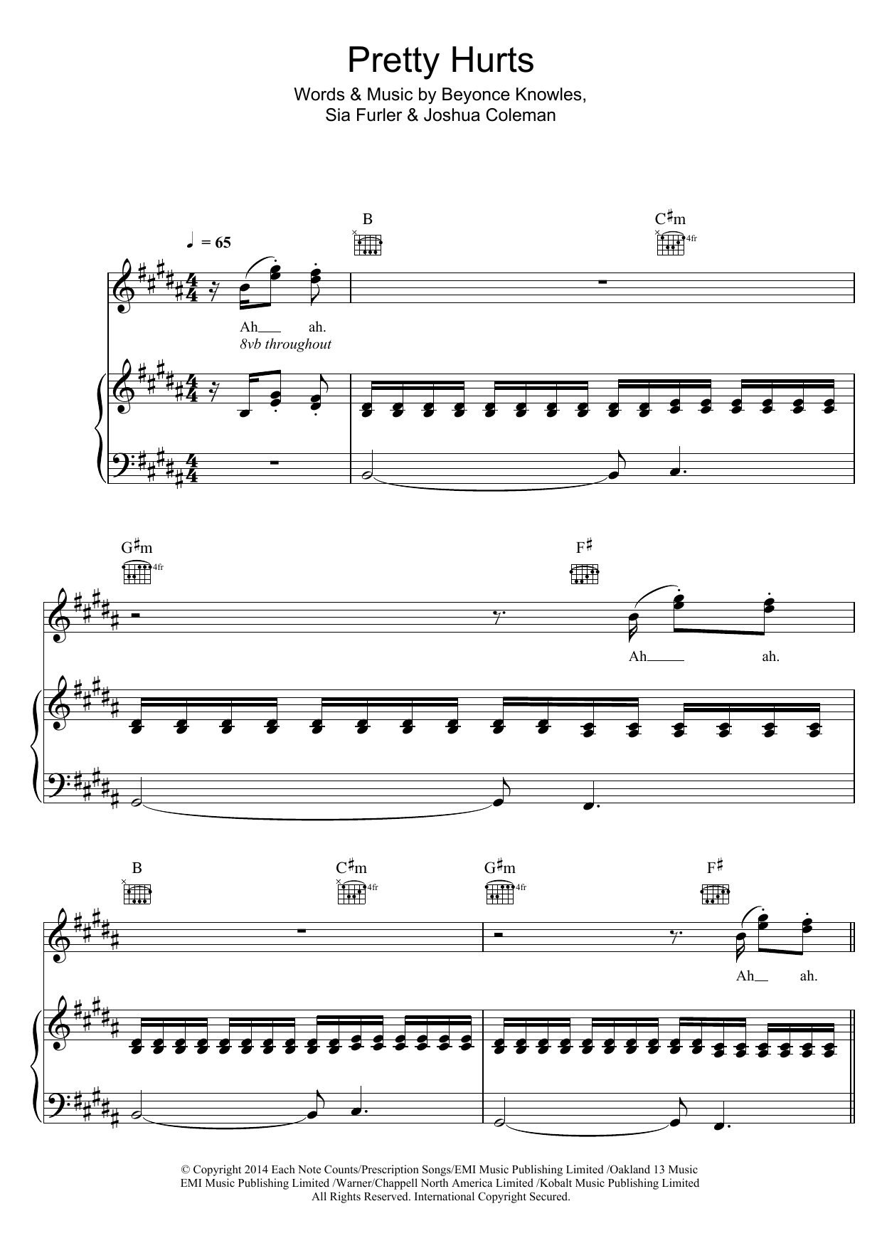 Beyoncé Pretty Hurts sheet music notes and chords arranged for Piano, Vocal & Guitar Chords