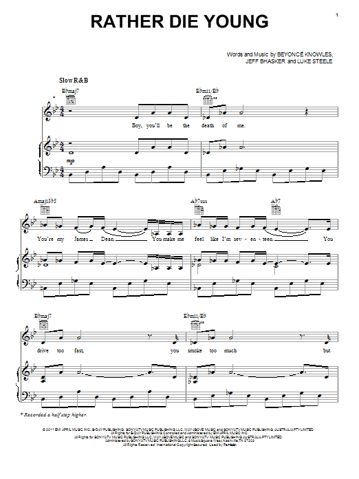 Beyoncé Rather Die Young sheet music notes and chords arranged for Piano, Vocal & Guitar Chords (Right-Hand Melody)