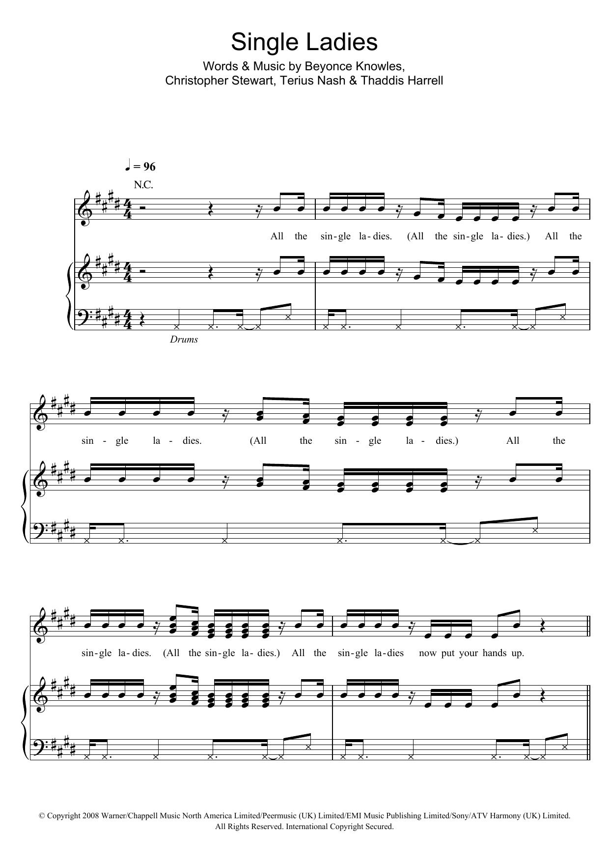 Beyoncé Single Ladies sheet music notes and chords arranged for Piano, Vocal & Guitar Chords