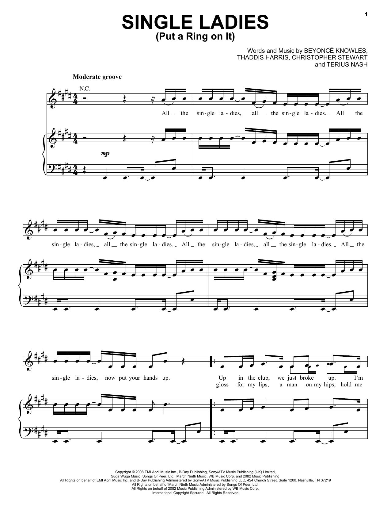 Beyonce Single Ladies (Put A Ring On It) sheet music notes and chords arranged for Real Book – Melody & Chords