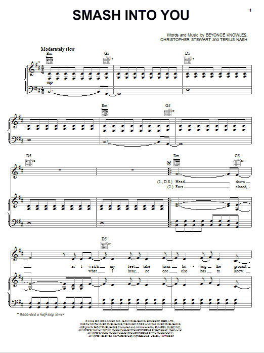 Beyonce Smash Into You sheet music notes and chords arranged for Piano, Vocal & Guitar Chords (Right-Hand Melody)