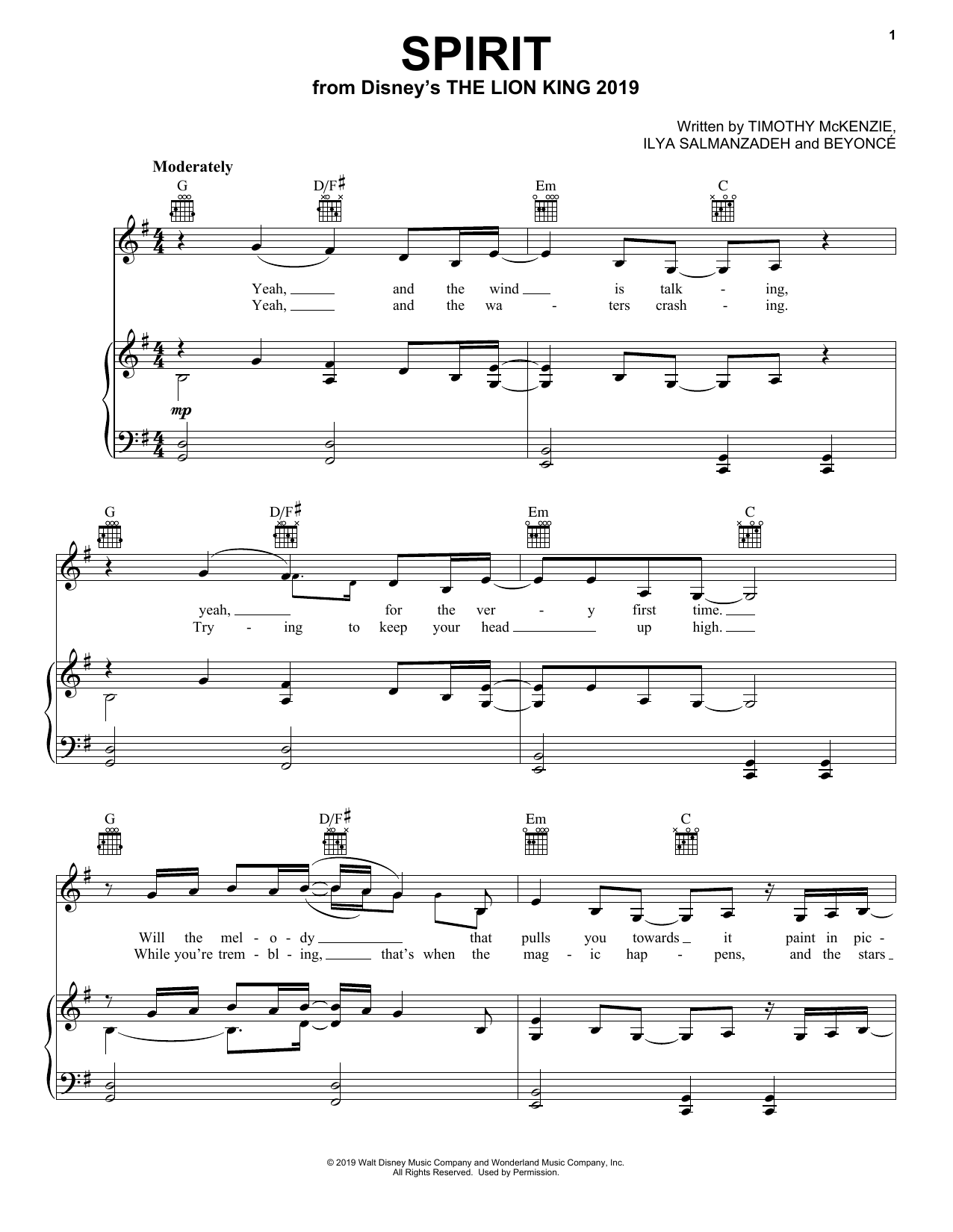 Beyonce Spirit (from The Lion King) (2019) sheet music notes and chords arranged for Lead Sheet / Fake Book