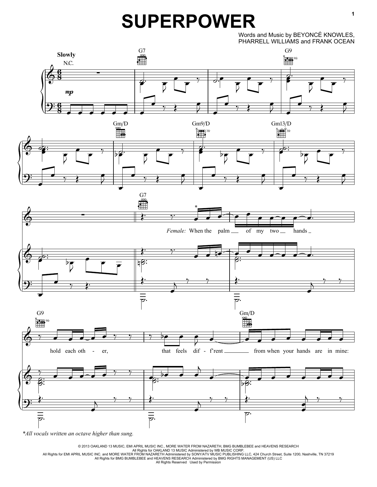 Beyoncé Superpower sheet music notes and chords arranged for Piano, Vocal & Guitar Chords (Right-Hand Melody)