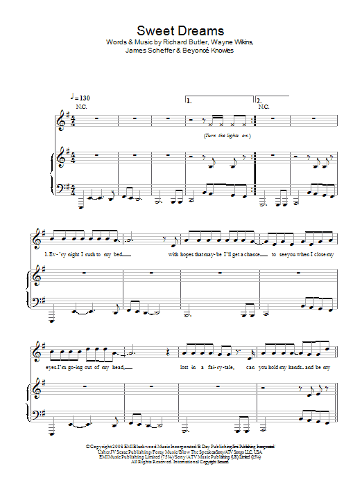 Beyonce Sweet Dreams sheet music notes and chords arranged for Piano, Vocal & Guitar Chords (Right-Hand Melody)