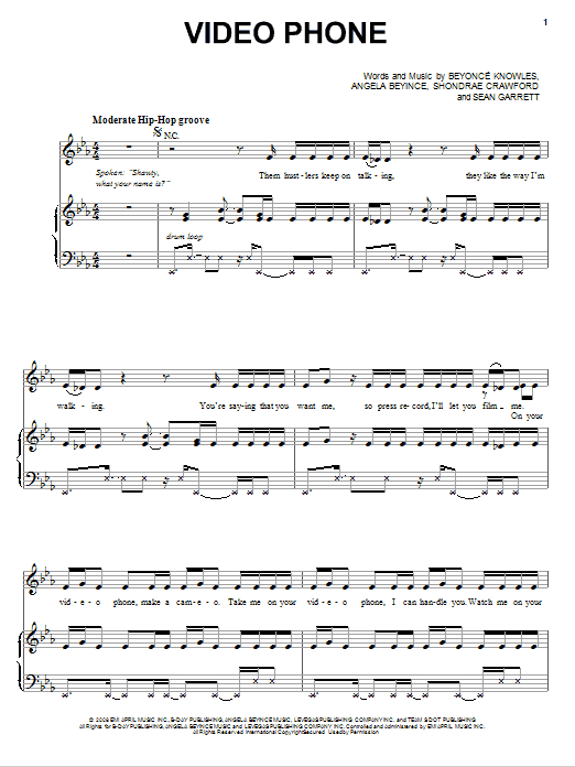 Beyonce Video Phone sheet music notes and chords arranged for Piano, Vocal & Guitar Chords (Right-Hand Melody)