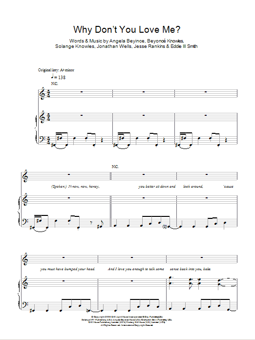 Beyonce Why Don't You Love Me sheet music notes and chords arranged for Piano, Vocal & Guitar Chords