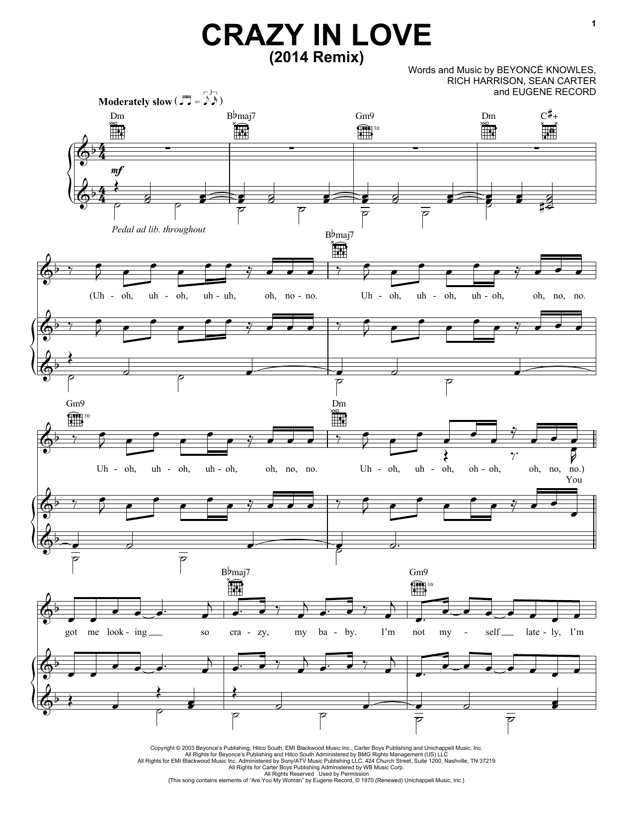 Beyonce featuring Jay-Z Crazy In Love sheet music notes and chords. Download Printable PDF.