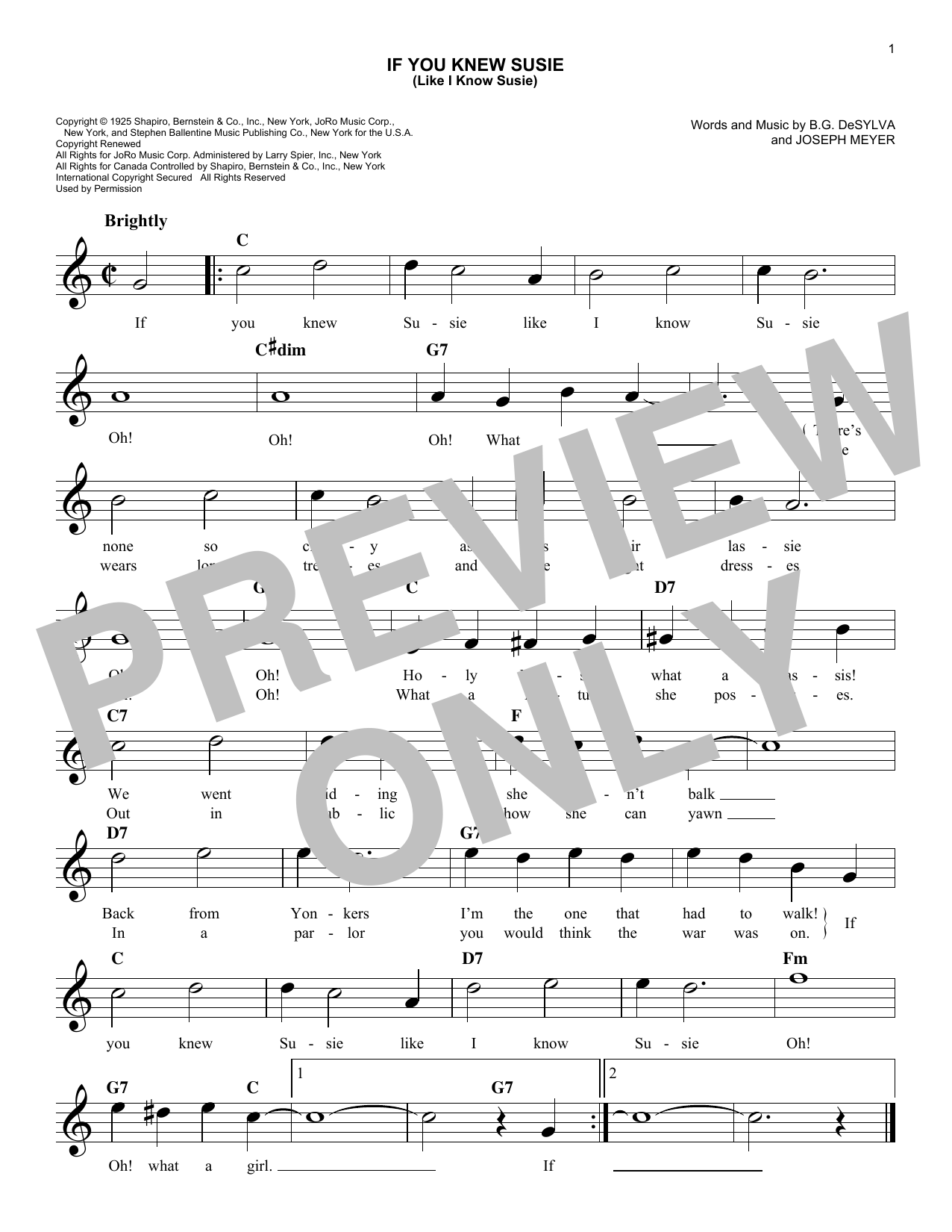 Buddy DeSylva If You Knew Susie (Like I Know Susie) sheet music notes and chords arranged for Lead Sheet / Fake Book