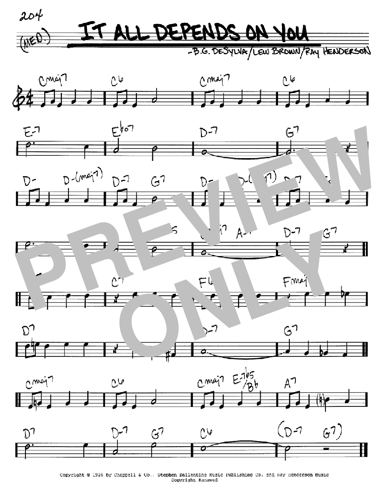 B.G. DeSylva It All Depends On You sheet music notes and chords arranged for Ukulele