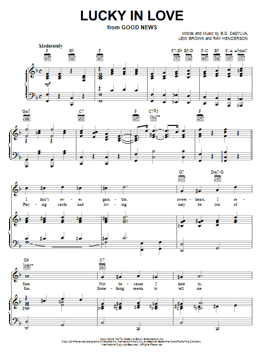 B.G. DeSylva Lucky In Love sheet music notes and chords arranged for Piano, Vocal & Guitar Chords (Right-Hand Melody)