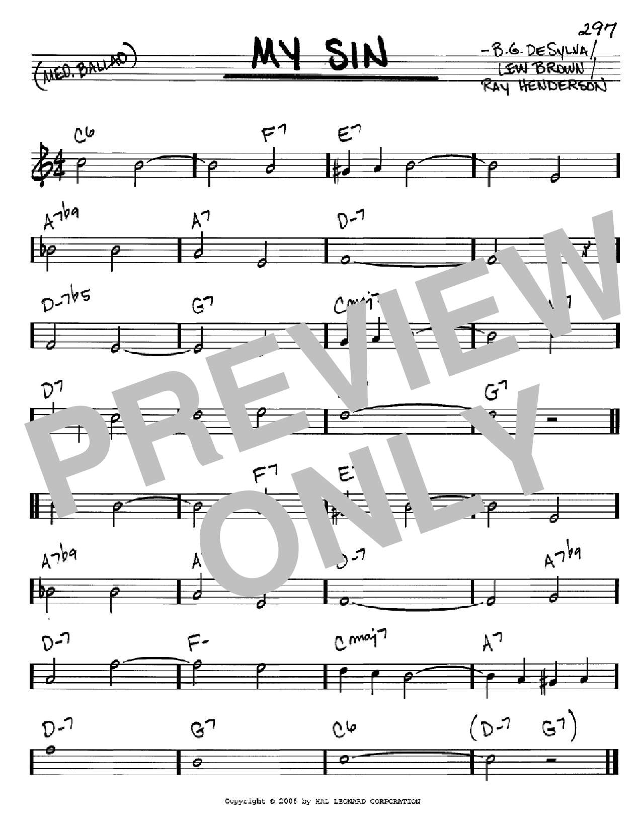 B.G. DeSylva My Sin sheet music notes and chords arranged for Real Book – Melody & Chords – C Instruments