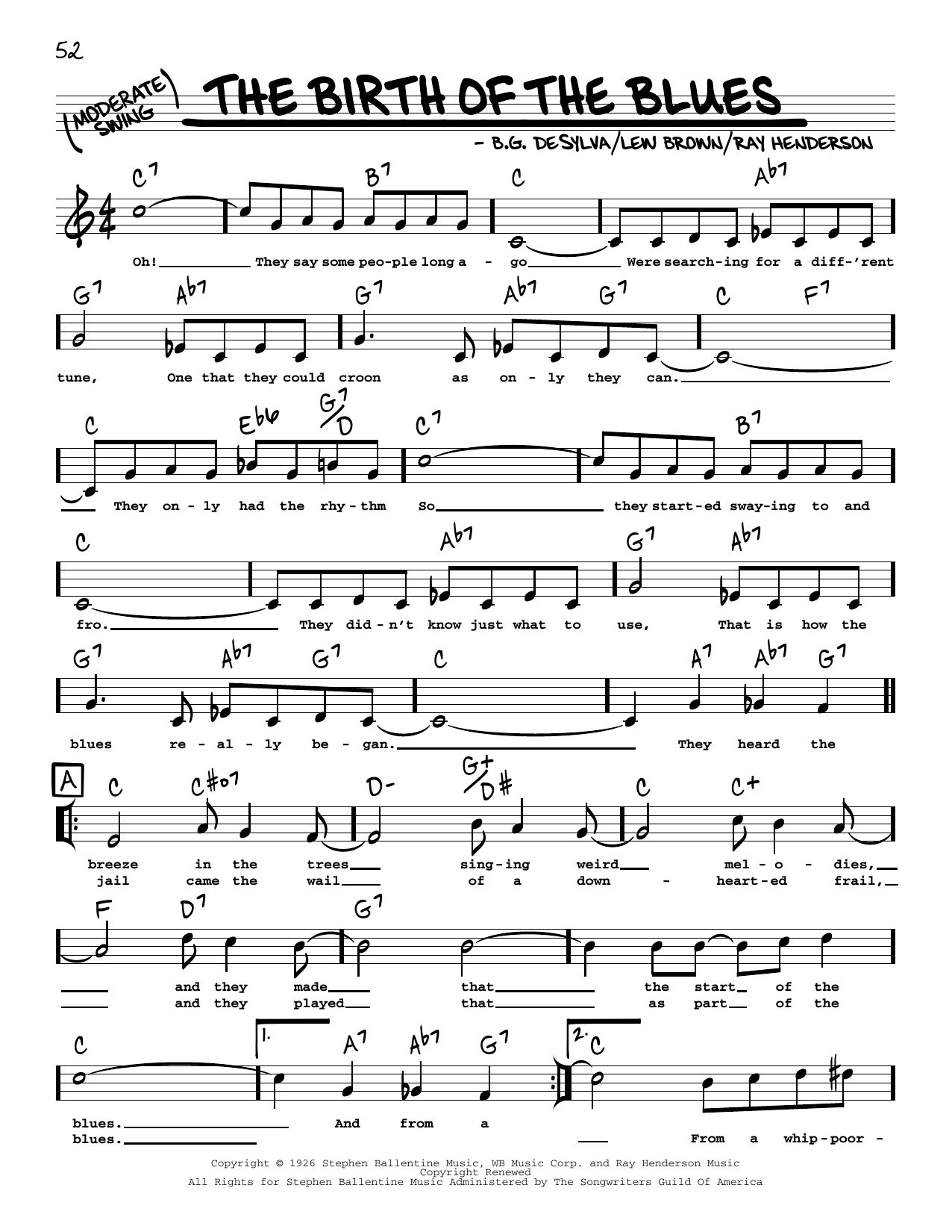 B.G. DeSylva The Birth Of The Blues (arr. Robert Rawlins) sheet music notes and chords arranged for Real Book – Melody, Lyrics & Chords