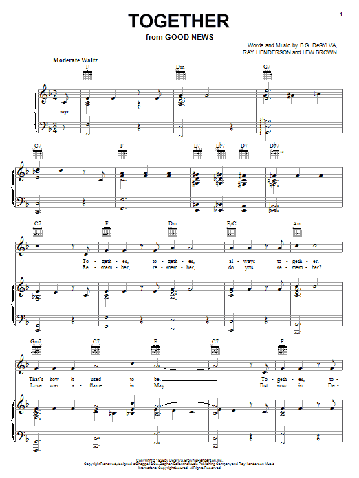 B.G. DeSylva Together sheet music notes and chords arranged for Piano, Vocal & Guitar Chords (Right-Hand Melody)