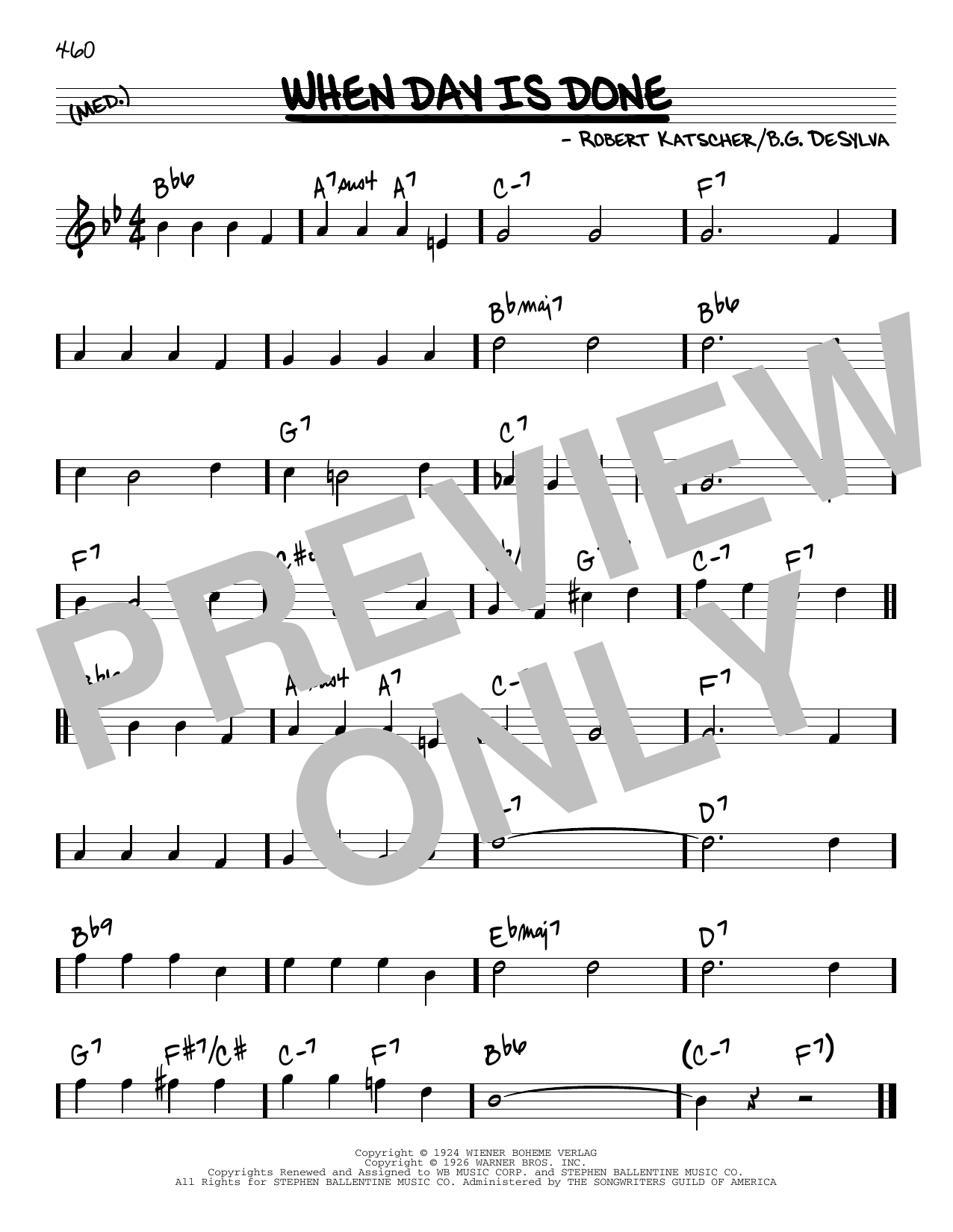 B.G. DeSylva When Day Is Done sheet music notes and chords arranged for Real Book – Melody & Chords