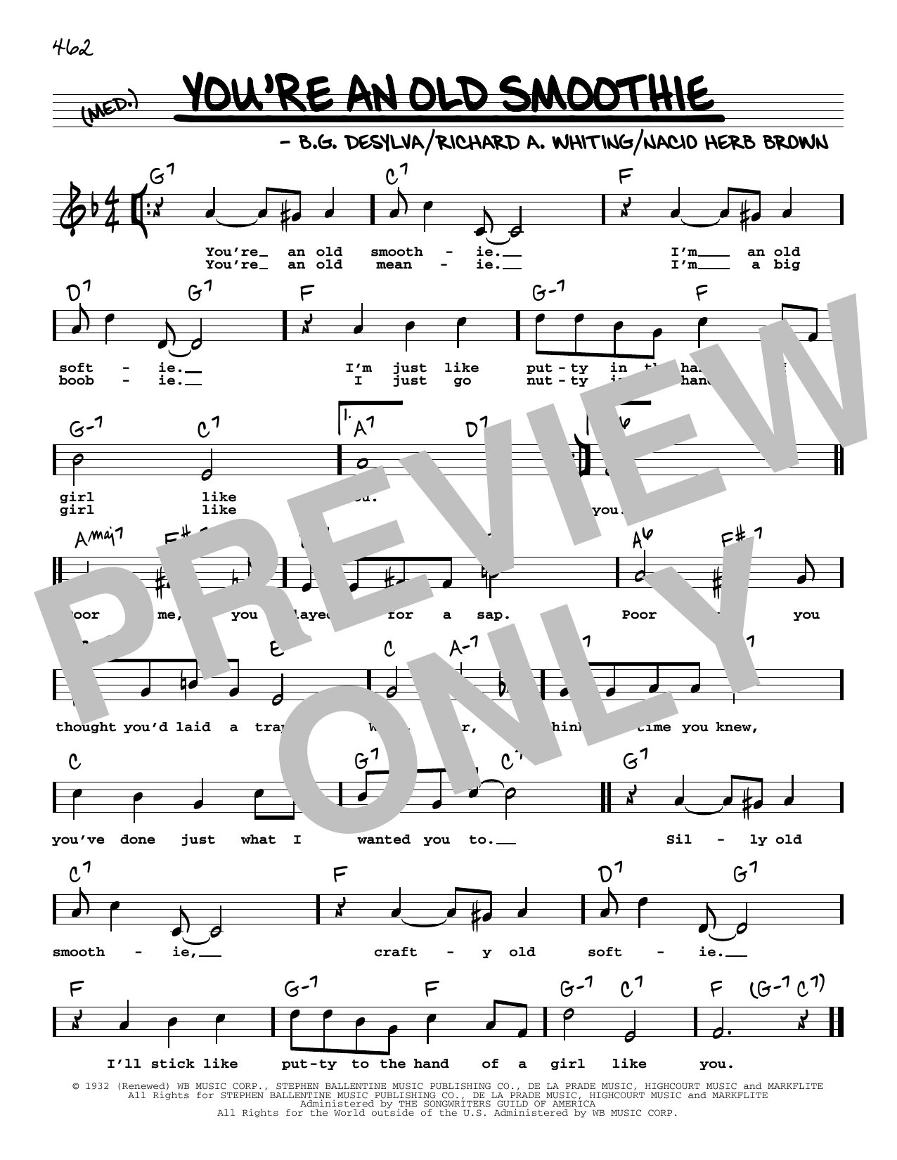 B.G. DeSylva You're An Old Smoothie (High Voice) (from Take A Chance) sheet music notes and chords arranged for Real Book – Melody, Lyrics & Chords