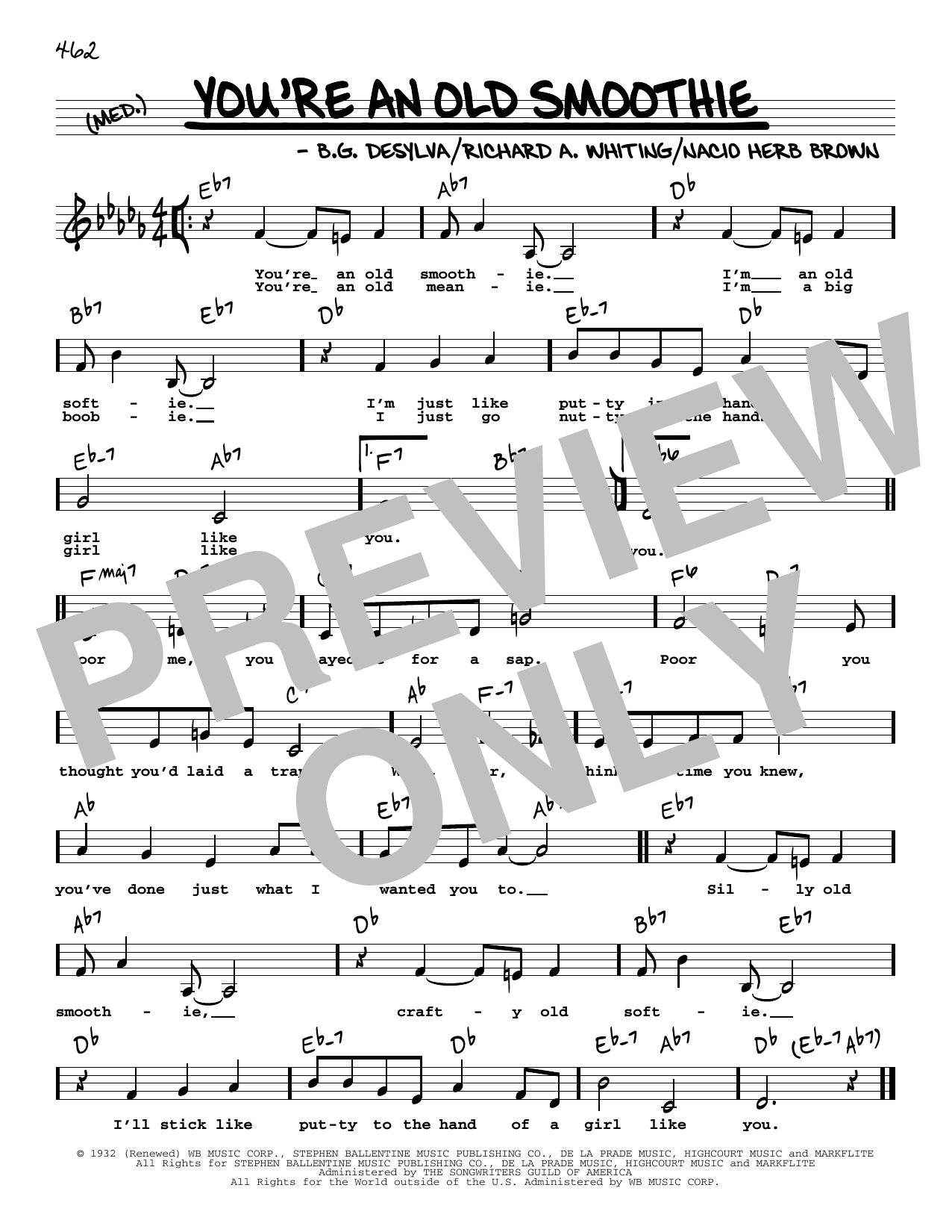 B.G. DeSylva You're An Old Smoothie (Low Voice) (from Take A Chance) sheet music notes and chords arranged for Real Book – Melody, Lyrics & Chords