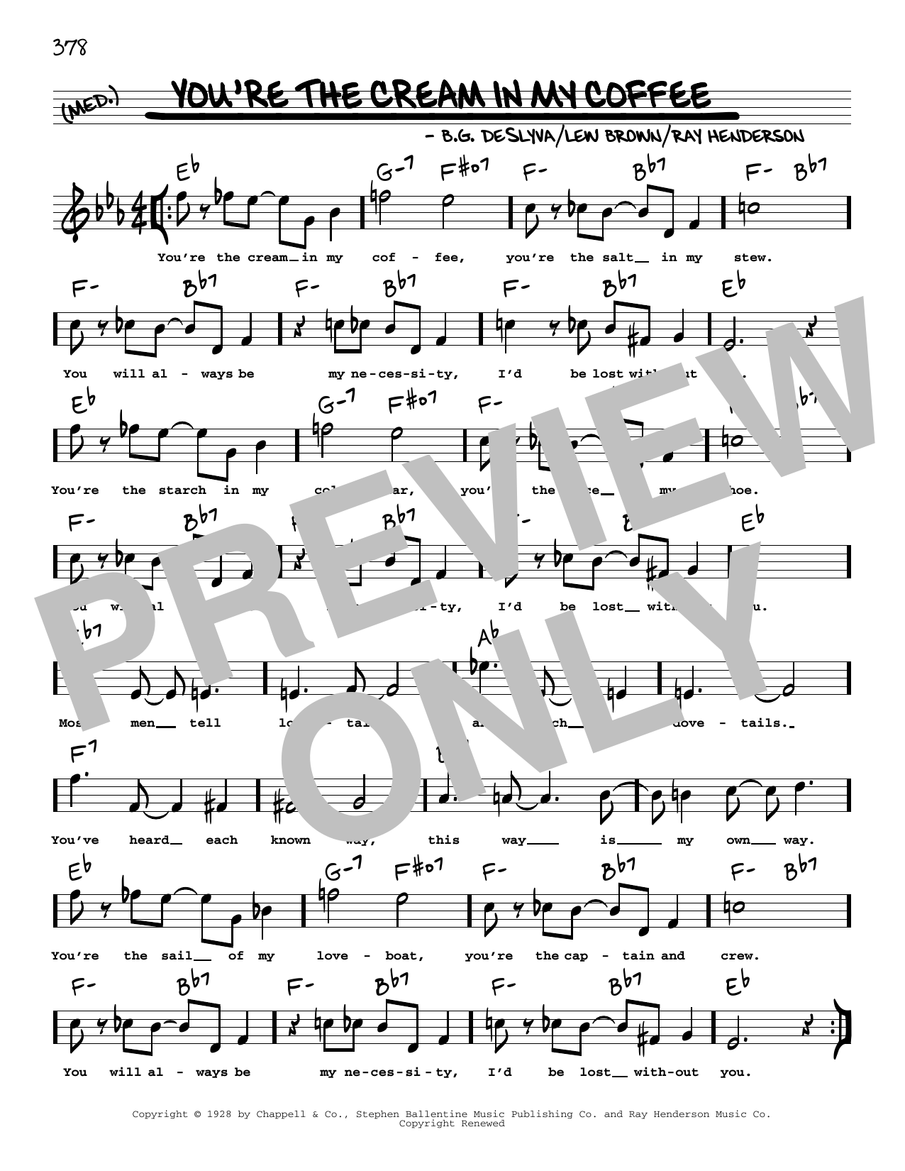 B.G. DeSylva You're The Cream In My Coffee (arr. Robert Rawlins) sheet music notes and chords arranged for Real Book – Melody, Lyrics & Chords