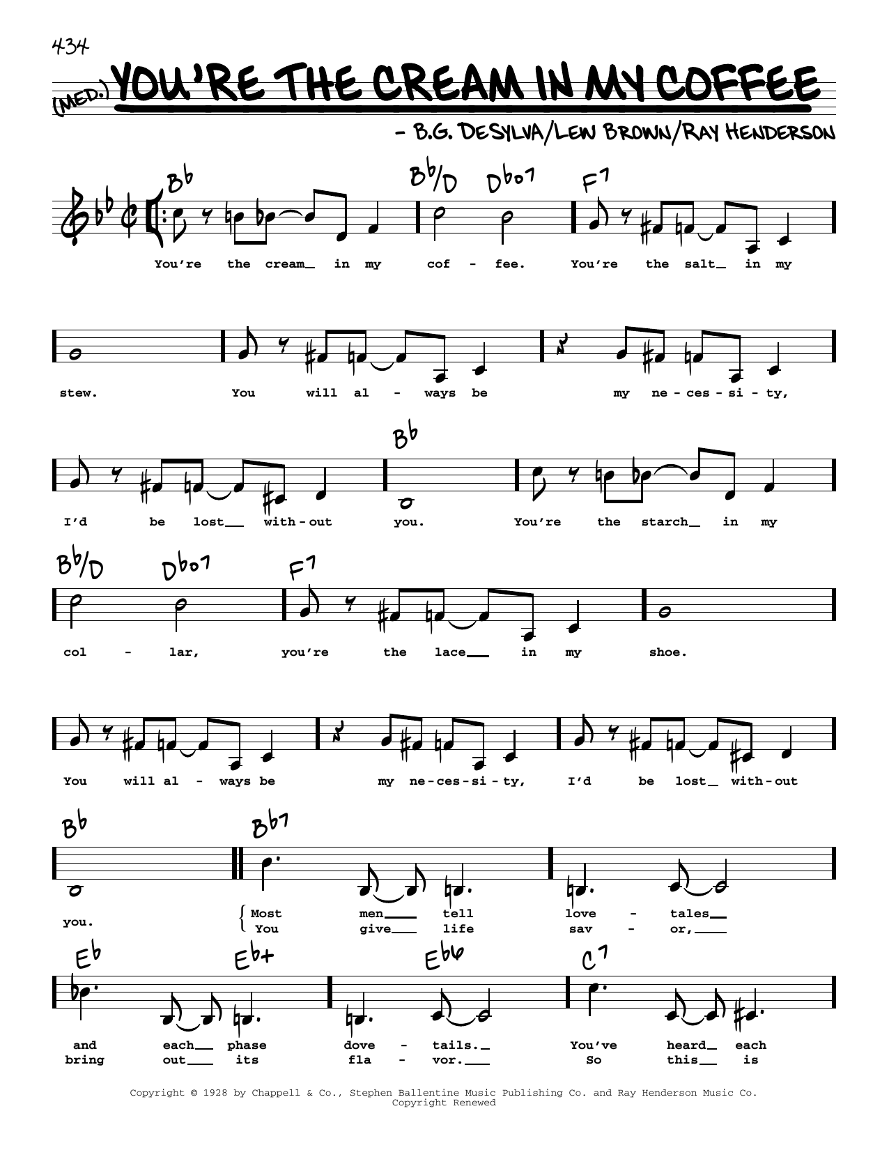 B.G. DeSylva You're The Cream In My Coffee (Low Voice) sheet music notes and chords arranged for Real Book – Melody, Lyrics & Chords