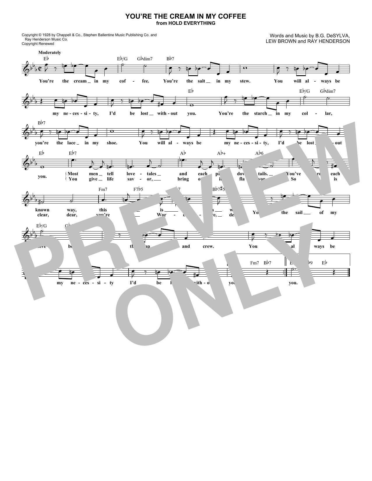 B.G. DeSylva You're The Cream In My Coffee sheet music notes and chords arranged for Real Book – Melody & Chords